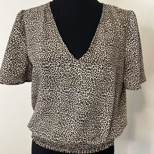 Michael Kors Leopard Print V-Neck Women's Top